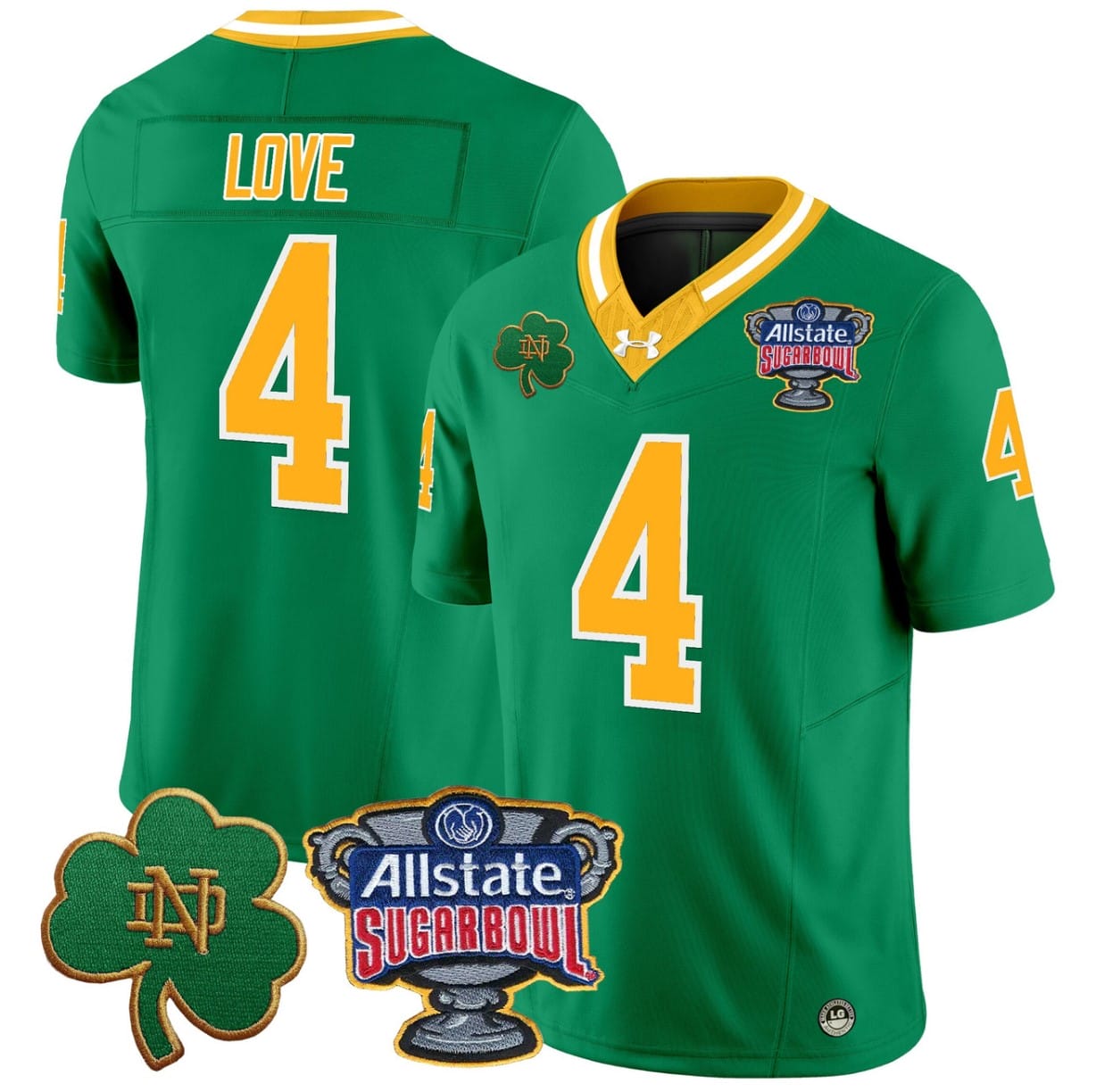 Jeremiyah Love Jersey #4 Notre Dame 2024 Sugar Bowl Patch V2 Alternate Football All Stitched - Image 3