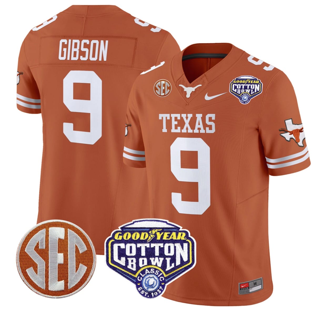 Jerrick Gibson Jersey #9 Texas Longhorns Cotton Bowl Patch Alternate Football - Image 3