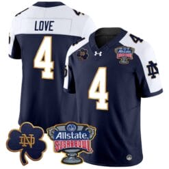 Alternative view of Jeremiyah Love Jersey #4 Notre Dame 2024 Sugar Bowl Patch V2 Alternate Football All Stitched