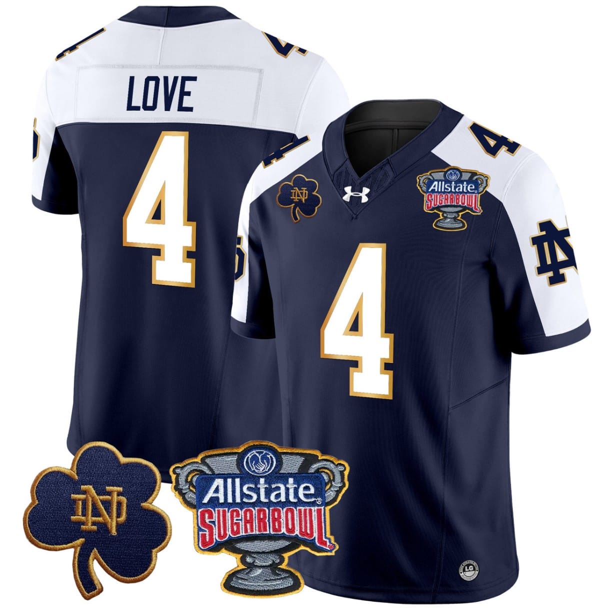 Jeremiyah Love Jersey #4 Notre Dame 2024 Sugar Bowl Patch V2 Alternate Football All Stitched - Image 2