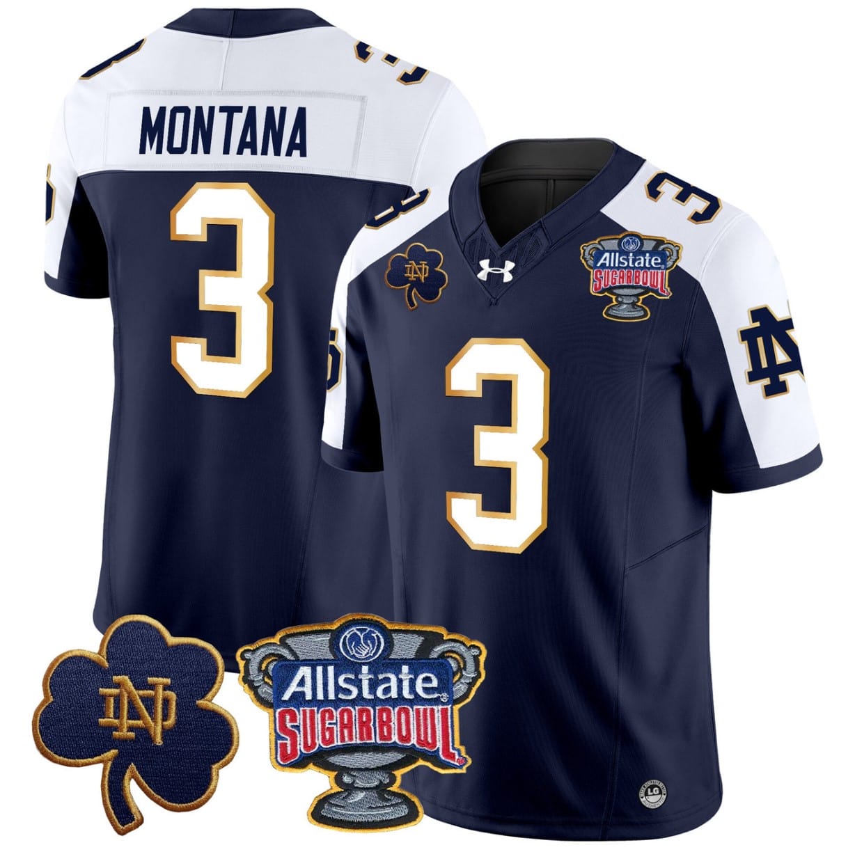 Joe Montana Jersey #3 Notre Dame 2024 Sugar Bowl Patch V2 Stitched Alternate Football All Stitched - Image 6