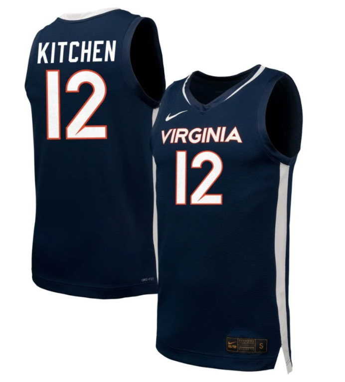 Kamryn Kitchen Jersey #12 Virginia Cavaliers NIL Basketball Navy
