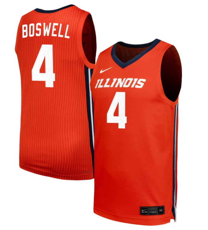 Kylan Boswell Jersey #4 Illinois Fighting Illini NIL Basketball Orange