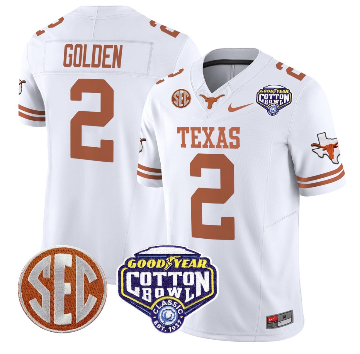 Matthew Golden Jersey #2 Texas Longhorns Cotton Bowl Patch Alternate Football - Image 3