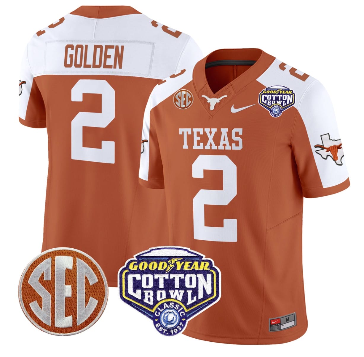 Matthew Golden Jersey #2 Texas Longhorns Cotton Bowl Patch Alternate Football - Image 2