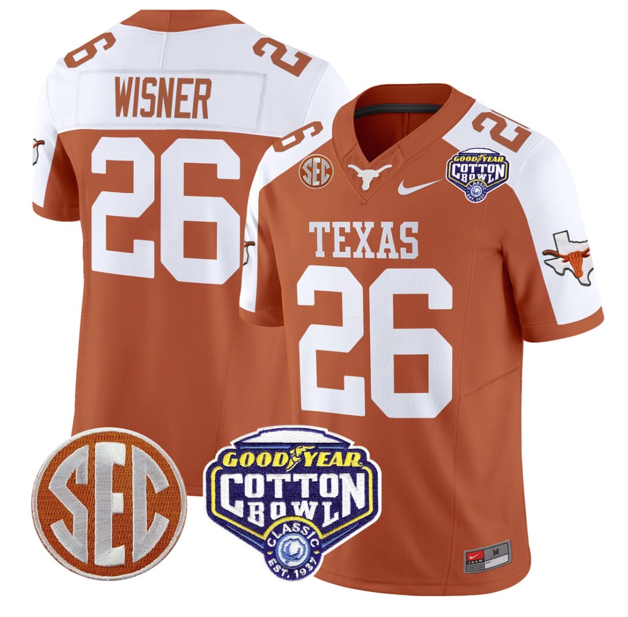 Quintrevion Wisner Jersey #26 Texas Longhorns Cotton Bowl Patch Alternate Football - Image 6