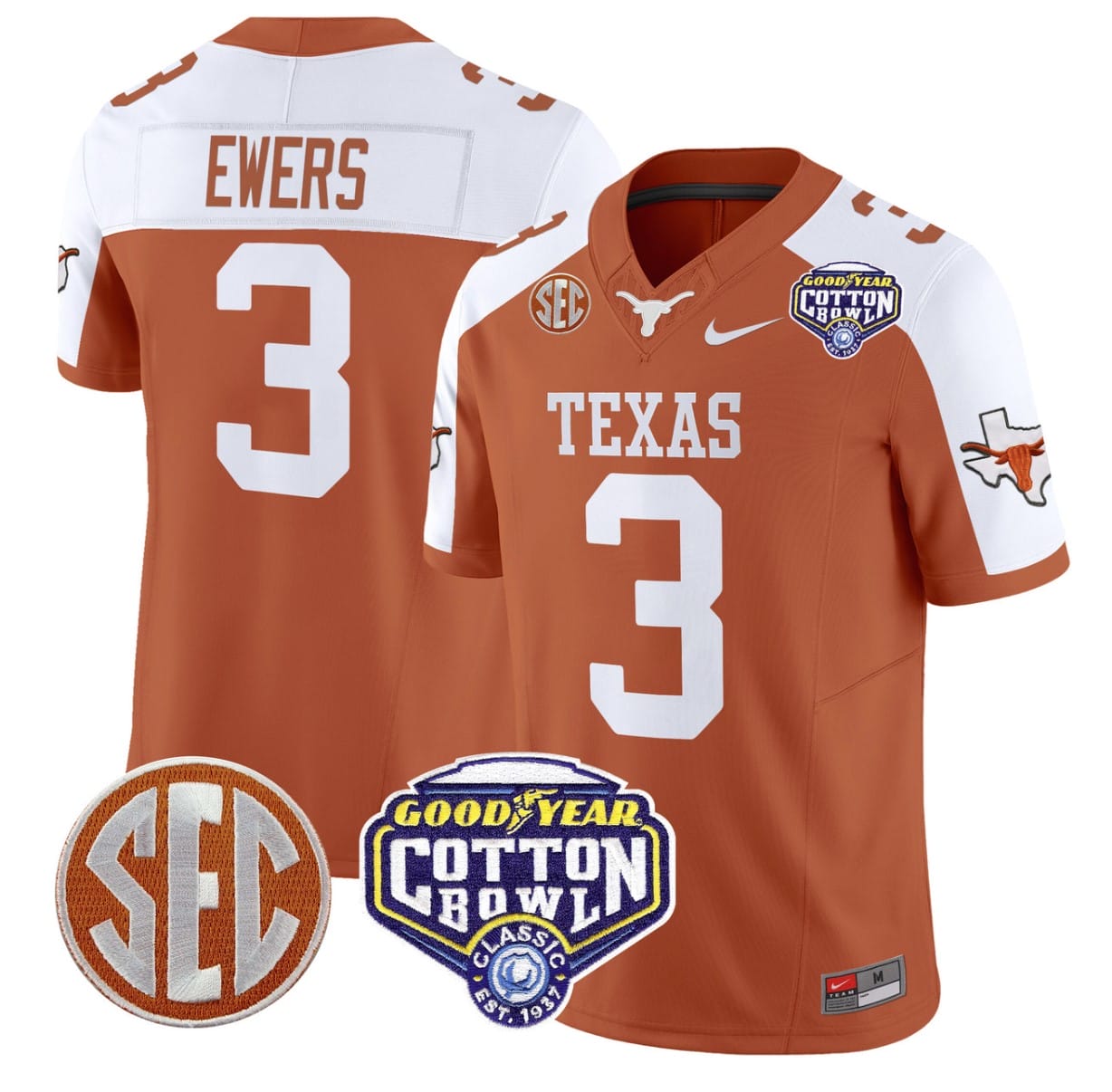 Quinn Ewers Jersey #3 Texas Longhorns Cotton Bowl Patch Stitched Alternate Football - Image 5