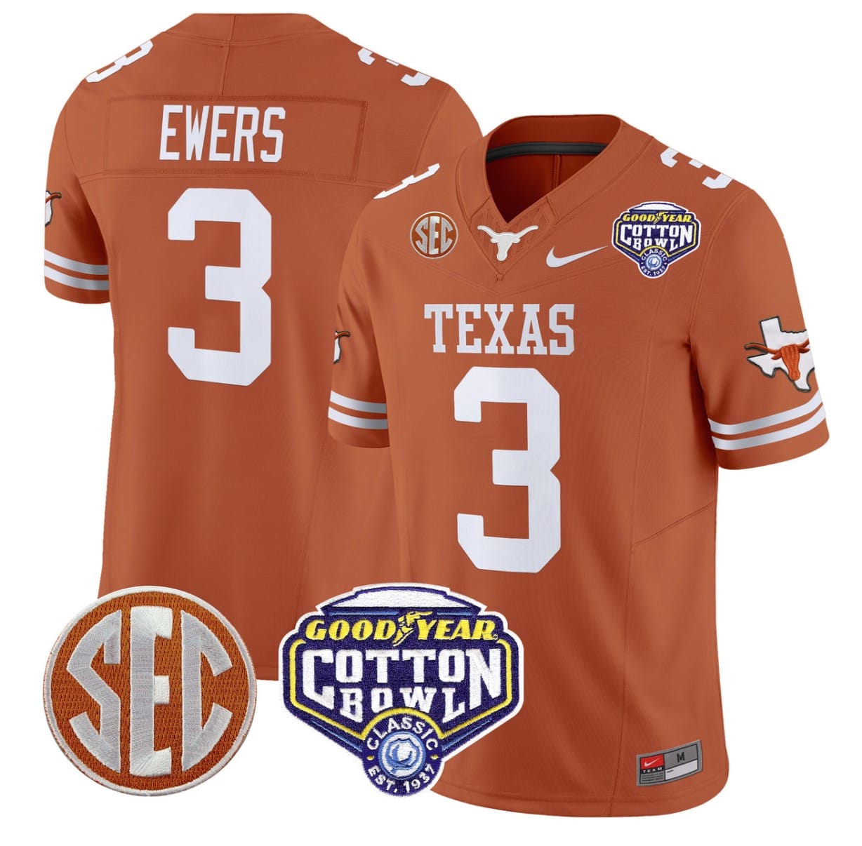Quinn Ewers Jersey #3 Texas Longhorns Cotton Bowl Patch Stitched Alternate Football - Image 3