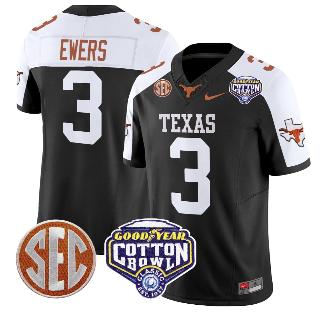 Quinn Ewers Jersey #3 Texas Longhorns Cotton Bowl Patch Stitched Alternate Football