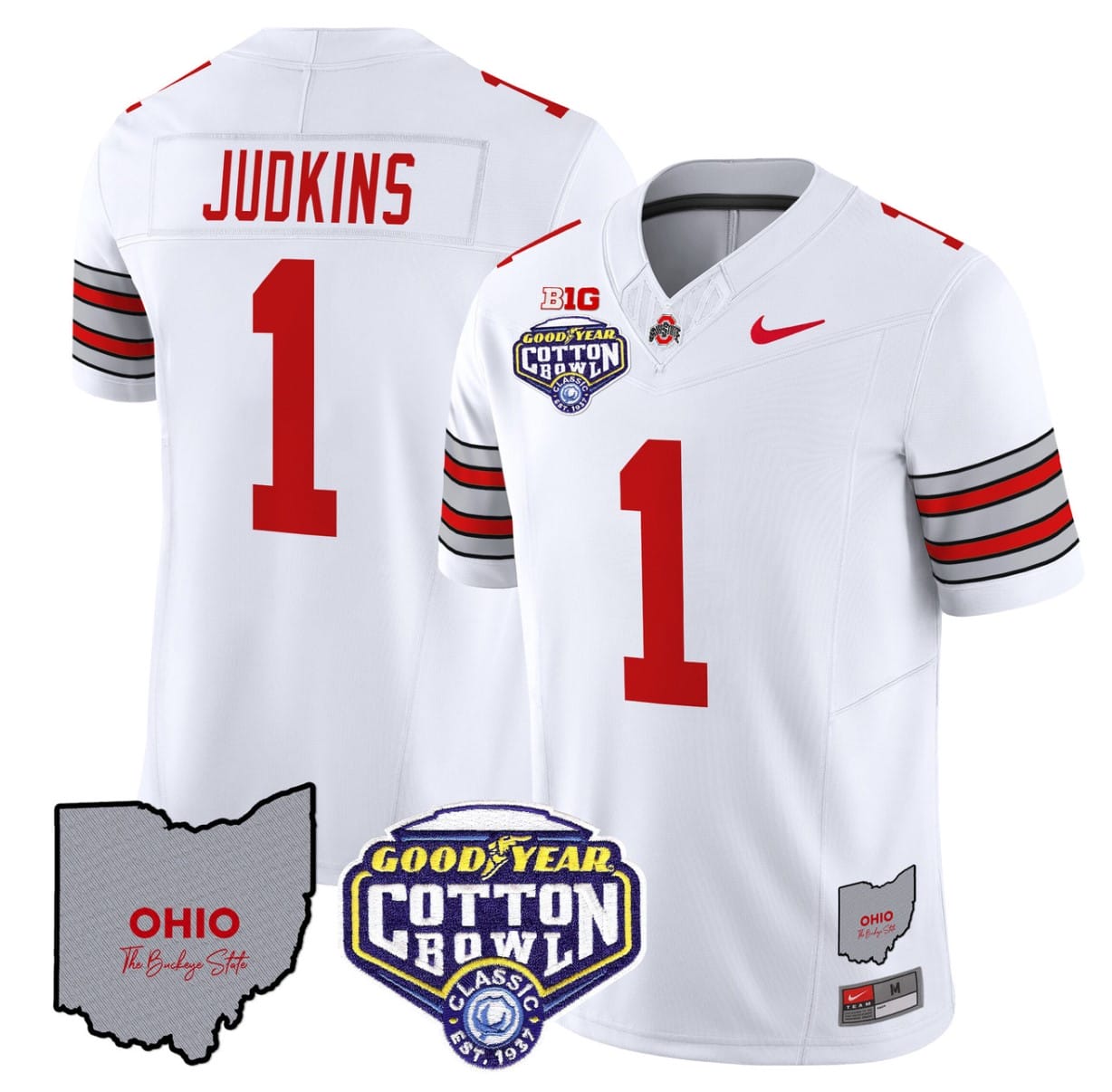 Quinshon Judkins Jersey #1 Ohio State Buckeyes Cotton Bowl Patch Stitched Football - Image 3