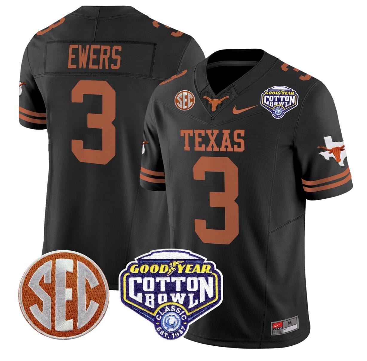 Quinn Ewers Jersey #3 Texas Longhorns Cotton Bowl Patch Stitched Alternate Football - Image 6