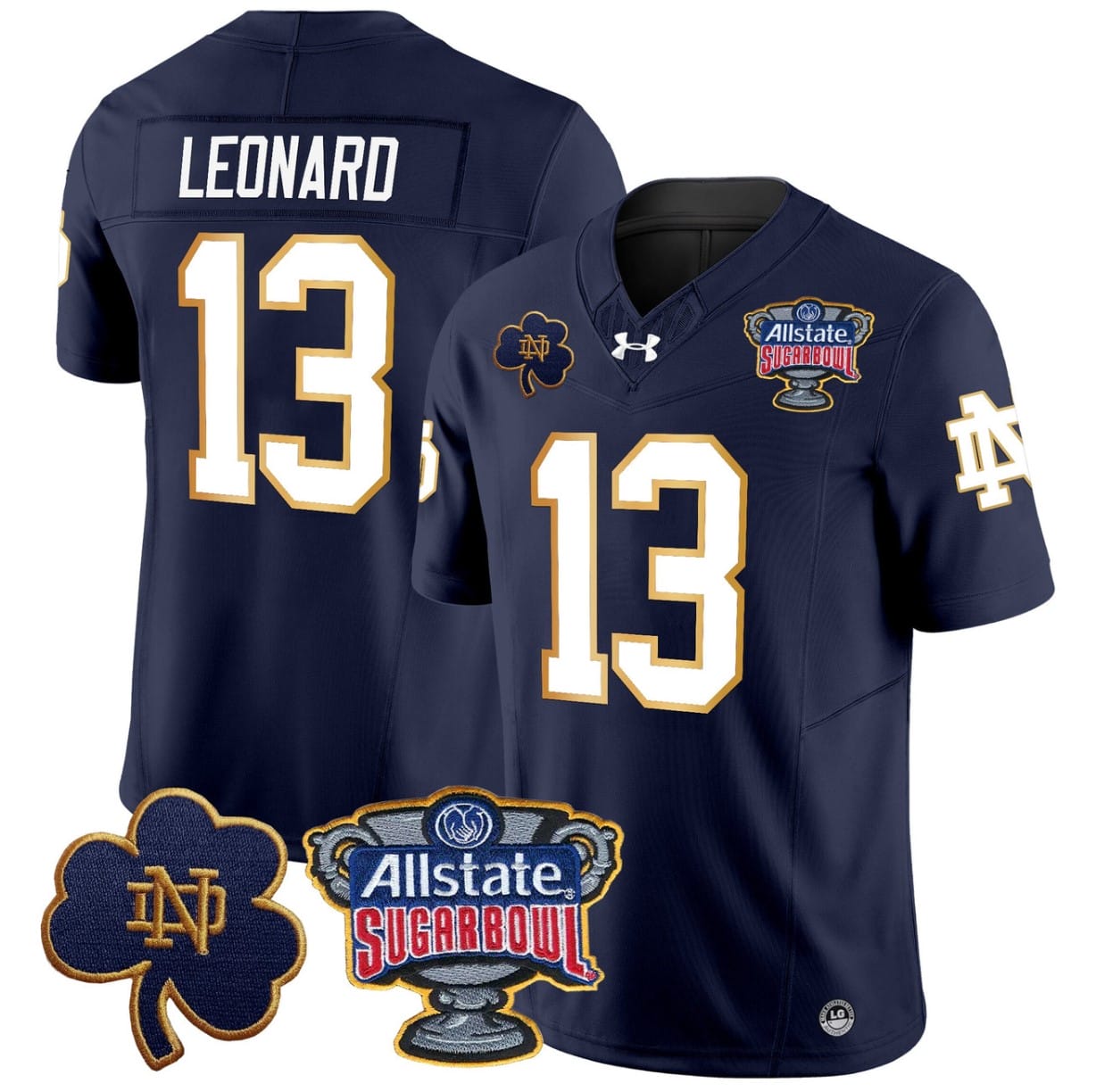 Riley Leonard Jersey #13 Notre Dame 2024 Sugar Bowl Patch V2 Alternate Football All Stitched - Image 5