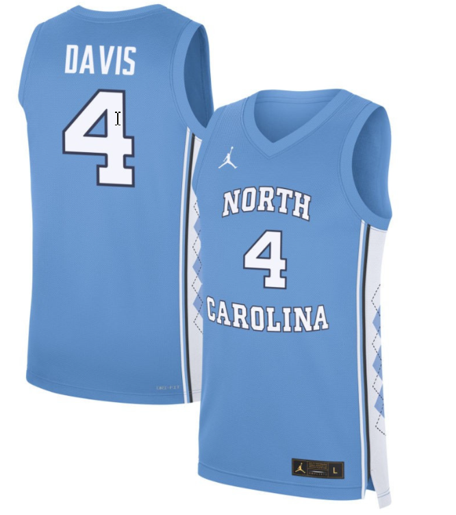 RJ Davis Jersey #4 North Carolina Tar Heels Basketball Blue