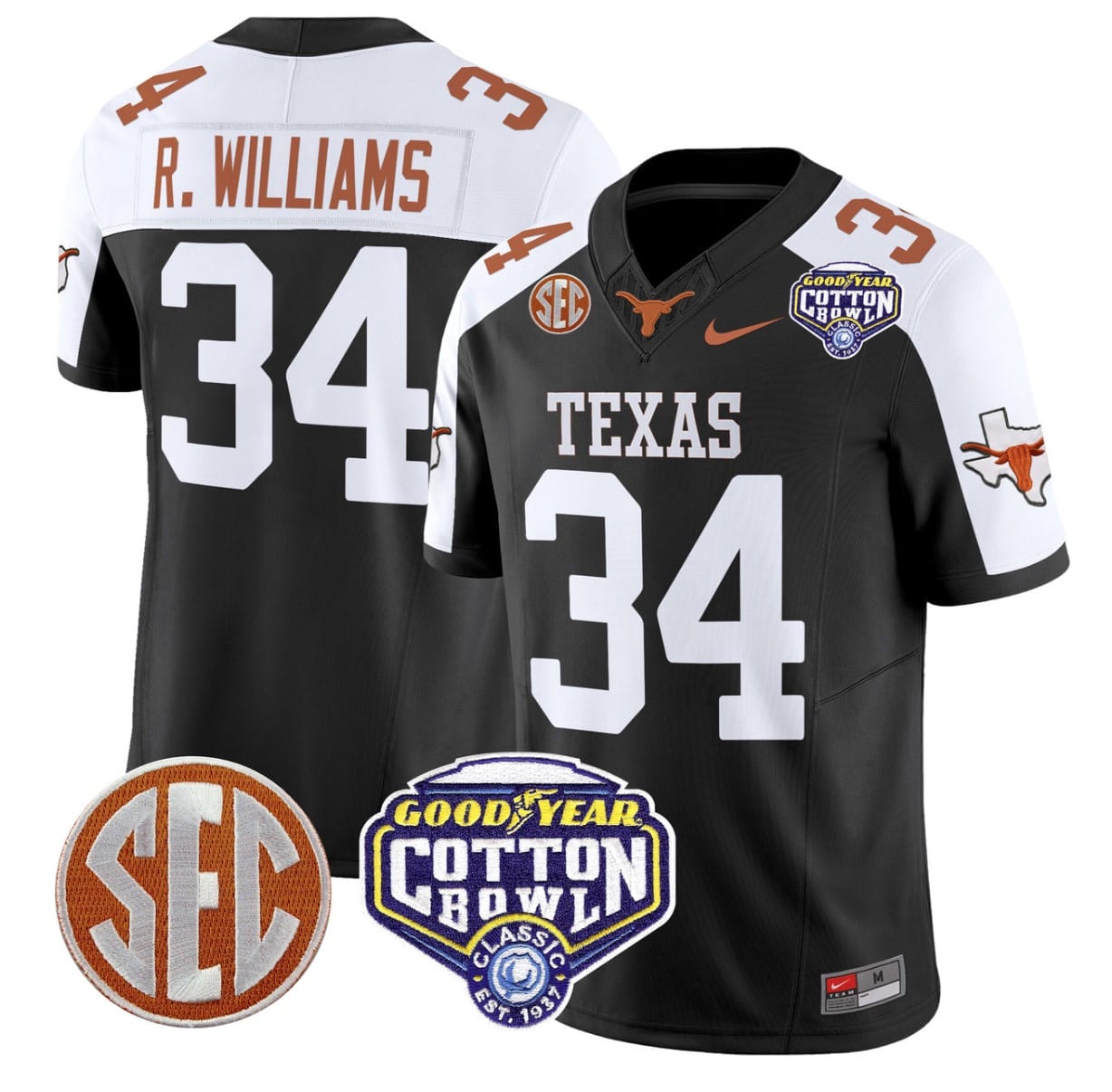 Ricky Williams Jersey #34 Texas Longhorns Cotton Bowl Patch Football Alternate