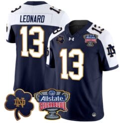 Alternative view of Riley Leonard Jersey #13 Notre Dame 2024 Sugar Bowl Patch V2 Alternate Football All Stitched