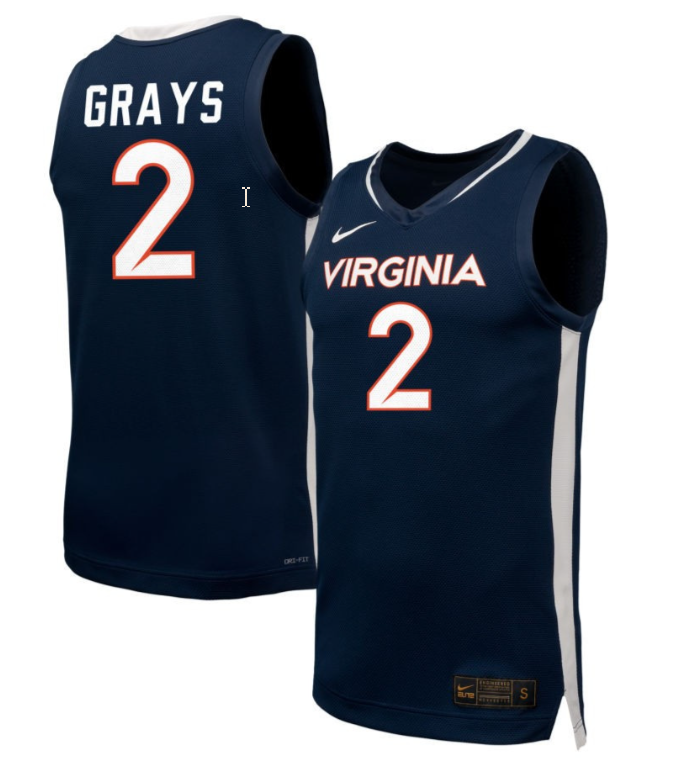 RyLee Grays Jersey #2 Virginia Cavaliers NIL Basketball Navy