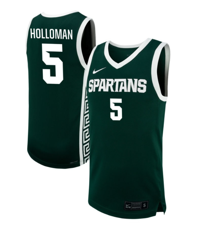 Tre Holloman Jersey #5 Michigan State Spartans NIL Basketball Green