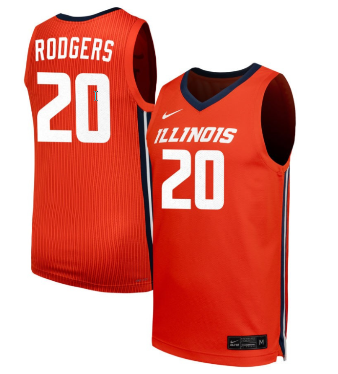 Ty Rodgers Jersey #20 Illinois Fighting Illini NIL Basketball Orange