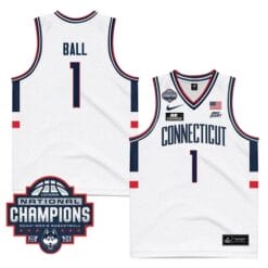 UConn Huskies #1 Solomon Ball Jersey 2024 National Champions Patch White Stiched