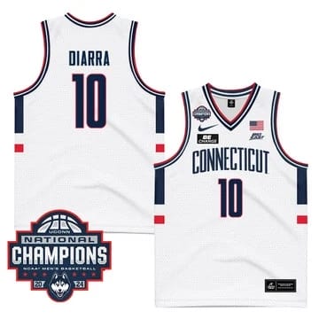 UConn Huskies #10 Hassan Diarra Jersey 2024 National Champions Patch White