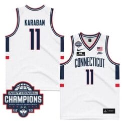 UConn Huskies #11 Alex Karaban Jersey 2024 National Champions Patch White Stiched