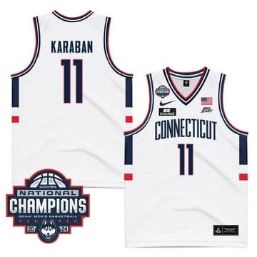 UConn Huskies #11 Alex Karaban Jersey 2024 National Champions Patch White Stiched