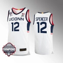 UConn Huskies #12 Cam Spencer Jersey 2024 National Champions Patch White