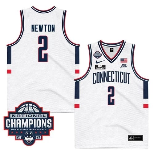 UConn Huskies #2 Tristen Newton Jersey 2024 National Champions Patch White Stiched