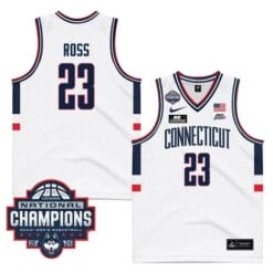 UConn Huskies #23 Jayden Ross Jersey 2024 National Champions Patch White