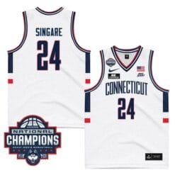 UConn Huskies #24 Youssouf Singare Jersey 2024 National Champions Patch White