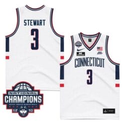 UConn Huskies #3 Jaylin Stewart Jersey 2024 National Champions Patch White