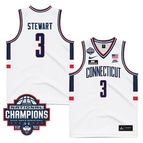 UConn Huskies #3 Jaylin Stewart Jersey 2024 National Champions Patch White