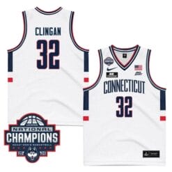 UConn Huskies #32 Donovan Clingan Jersey 2024 National Champions Patch White Stiched
