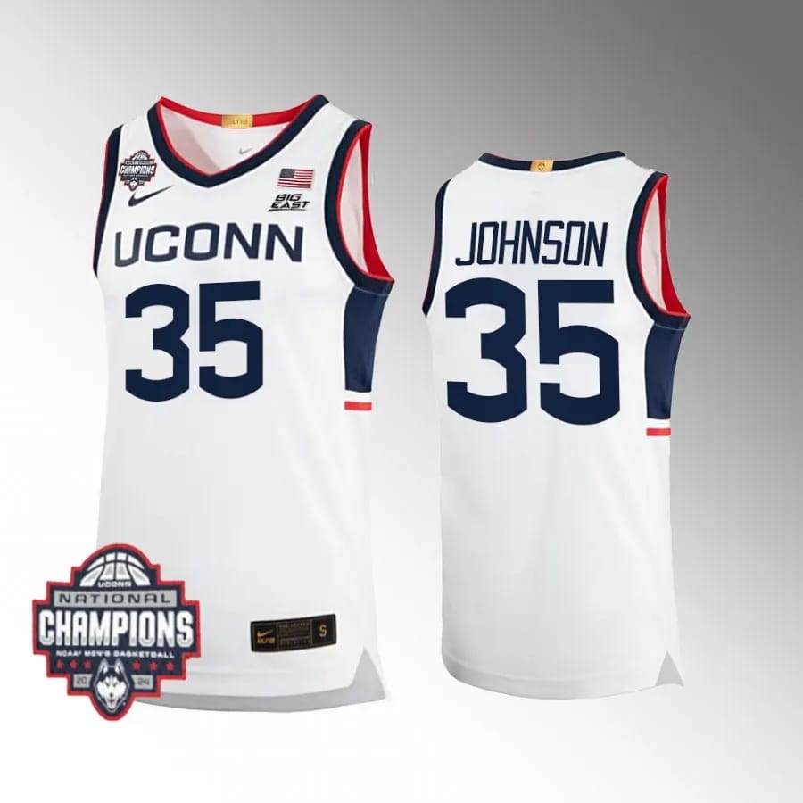 UConn Huskies #35 Samson Johnson Jersey 2024 National Champions Patch White