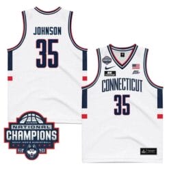 UConn Huskies #35 Samson Johnson Jersey 2024 National Champions Patch White Stiched