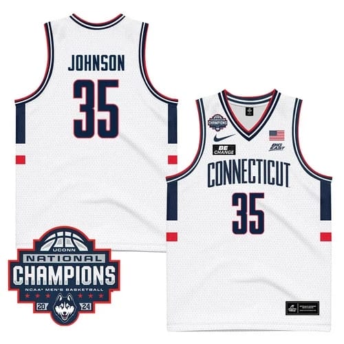 UConn Huskies #35 Samson Johnson Jersey 2024 National Champions Patch White Stiched