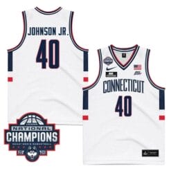 UConn Huskies #40 Andre Johnson Jr Jersey 2024 National Champions Patch White