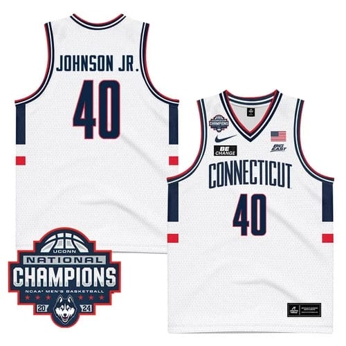 UConn Huskies #40 Andre Johnson Jr Jersey 2024 National Champions Patch White