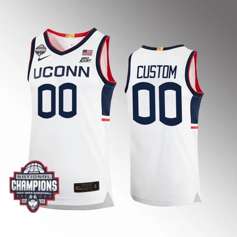 Custom UConn Huskies Jersey Name, Number 2024 NCAA Basketball National Champions White
