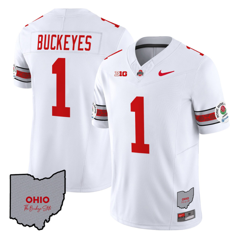 Buckeyes Jersey #1 Ohio State Rose Bowl Patch Football V3 Stitched Alternate - Image 2