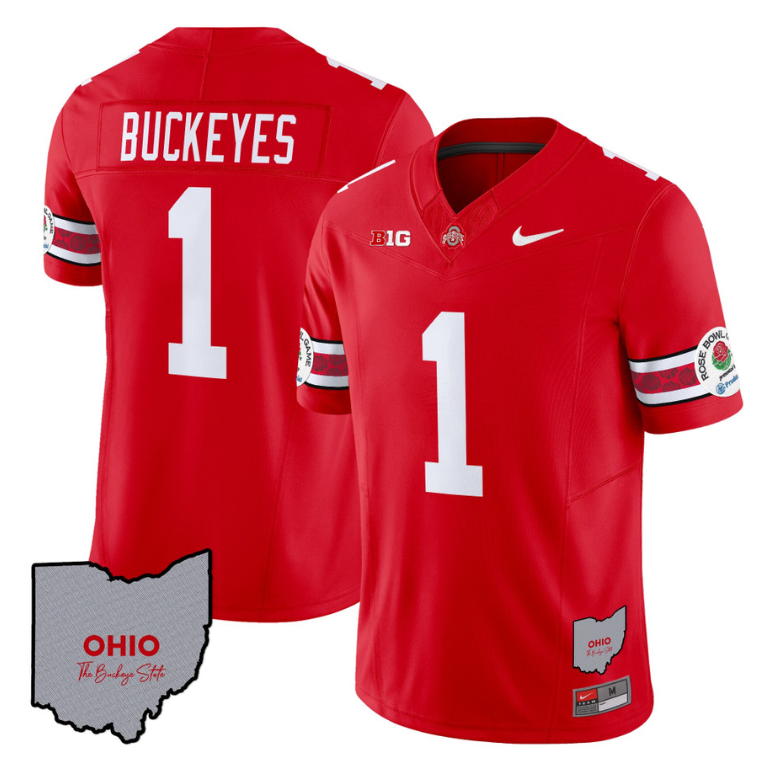 Buckeyes Jersey #1 Ohio State Rose Bowl Patch Football V3 Stitched Alternate - Image 3