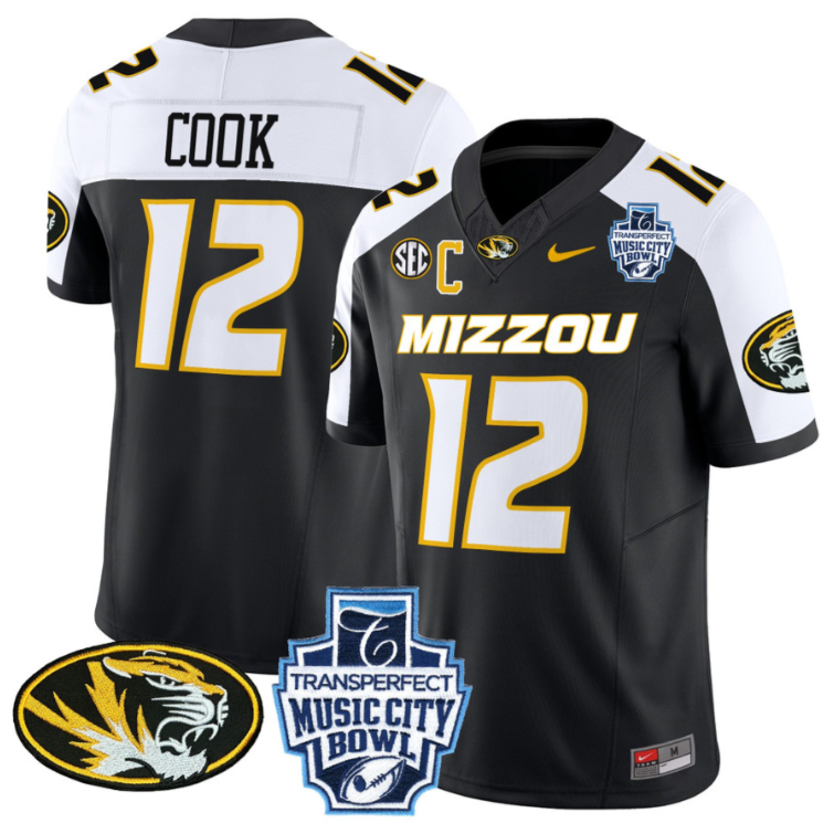 Brady Cook Jersey #12 Missouri Tigers 2024 Music City Bowl Football Alternate