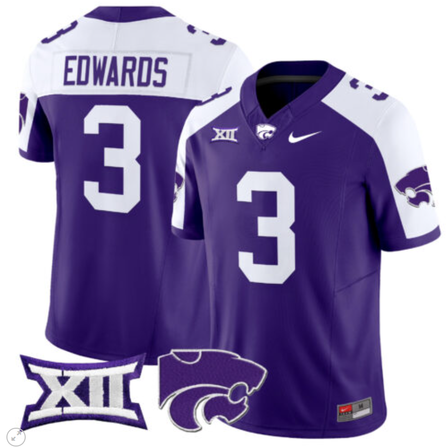 Dylan Edwards Jersey #3 Kansas State Wildcats Vapor Limited Football All Stitched Alternate - Image 3