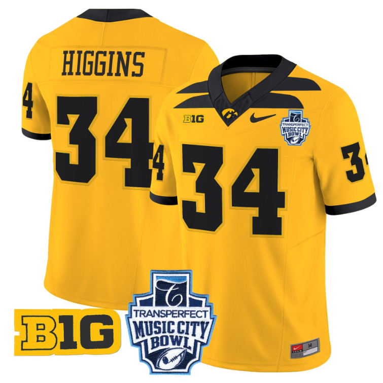 Jay Higgins Jersey #34 Iowa Hawkeyes 2024 Music City Bowl Patch Alternate Football - Image 4
