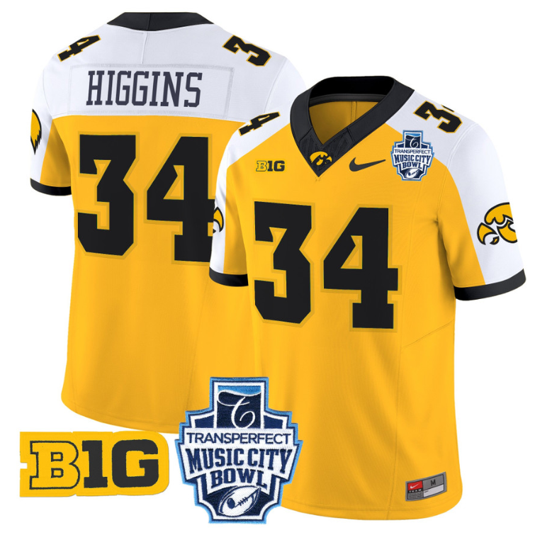 Jay Higgins Jersey #34 Iowa Hawkeyes 2024 Music City Bowl Patch Alternate Football - Image 5