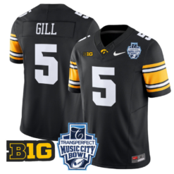 Alternative view of Jacob Gill Jersey #5 Iowa Hawkeyes 2024 Music City Bowl Patch Football Alternate