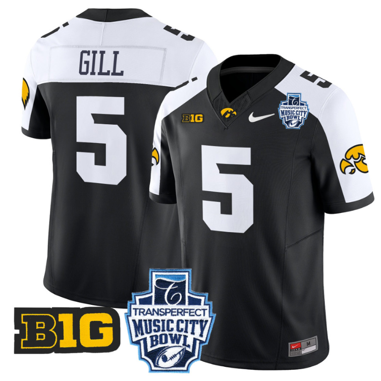 Jacob Gill Jersey #5 Iowa Hawkeyes 2024 Music City Bowl Patch Football Alternate
