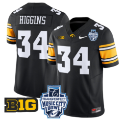 Alternative view of Jay Higgins Jersey #34 Iowa Hawkeyes 2024 Music City Bowl Patch Alternate Football