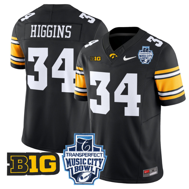 Jay Higgins Jersey #34 Iowa Hawkeyes 2024 Music City Bowl Patch Alternate Football - Image 2