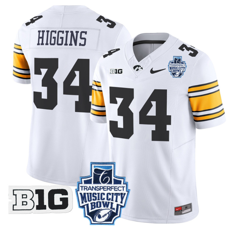 Jay Higgins Jersey #34 Iowa Hawkeyes 2024 Music City Bowl Patch Alternate Football - Image 3